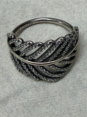 Authentic Pandora Silver LIGHT AS A FEATHER Clear CZ Silver Ring Sz 52